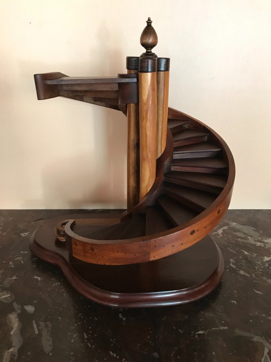 Rare Escalier De Maîtrise En Bois Exotique Du XIXème Siècle-photo-3