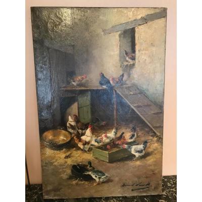 Basse-cour , Huile Sur Toile