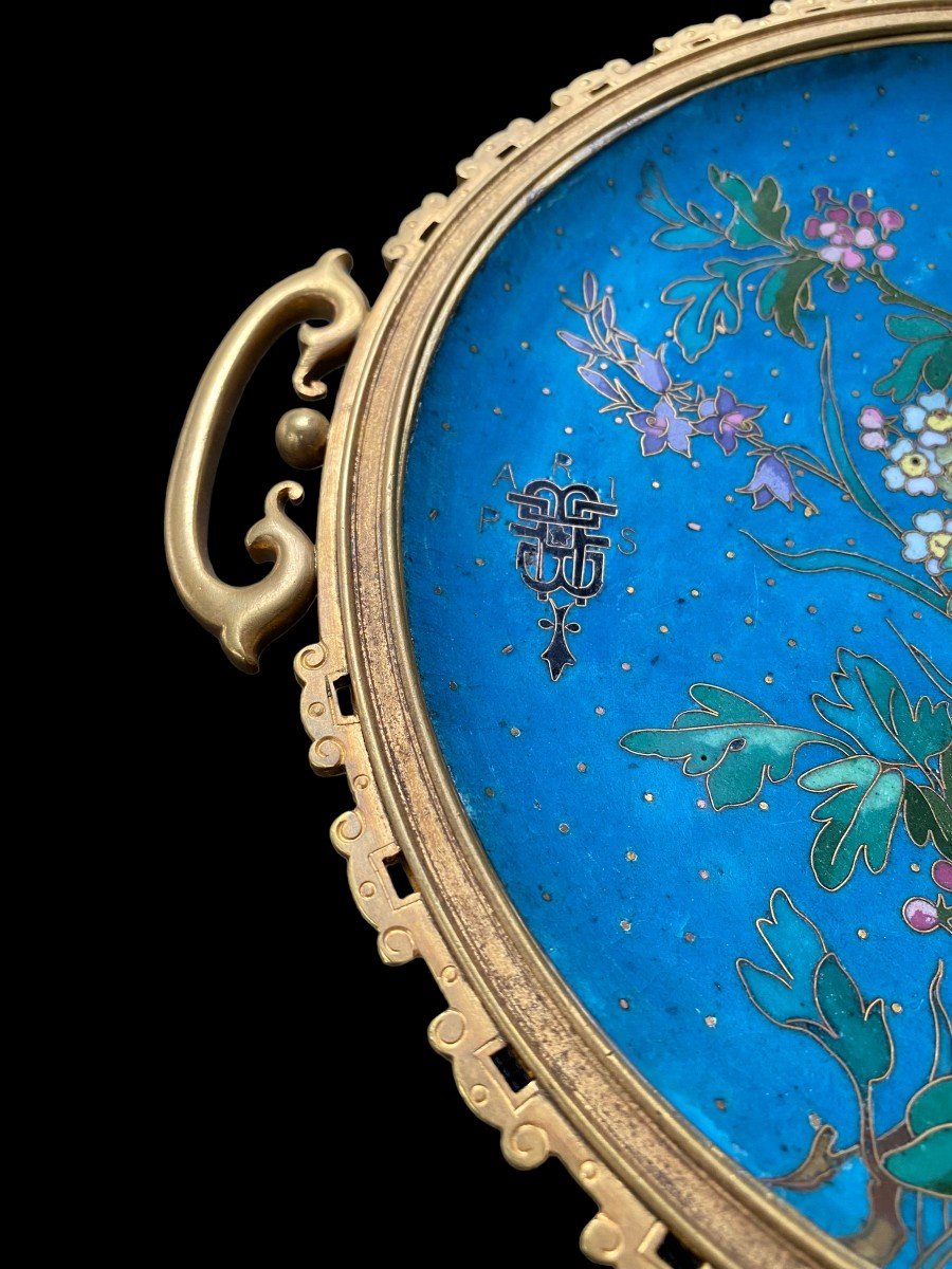 Andre-fernand Thesmar And Ferdinand Barbedienne, Plate In Gilt Bronze And Cloisonne Enamel-photo-6