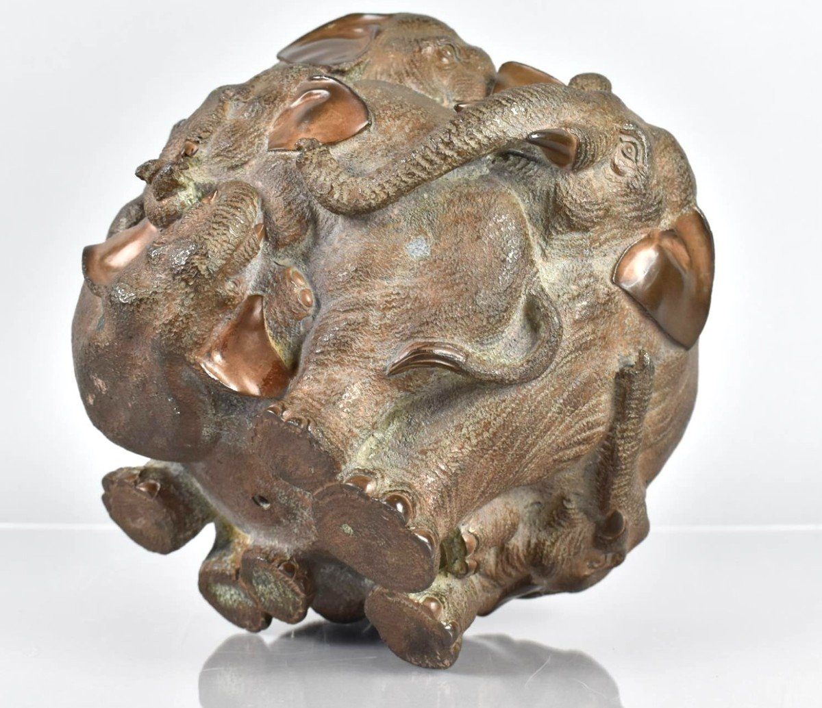 Une Jardinière Aux éléphants En Bronze Patiné d'époque Meiji, Fin Du XIXe Siècle-photo-3