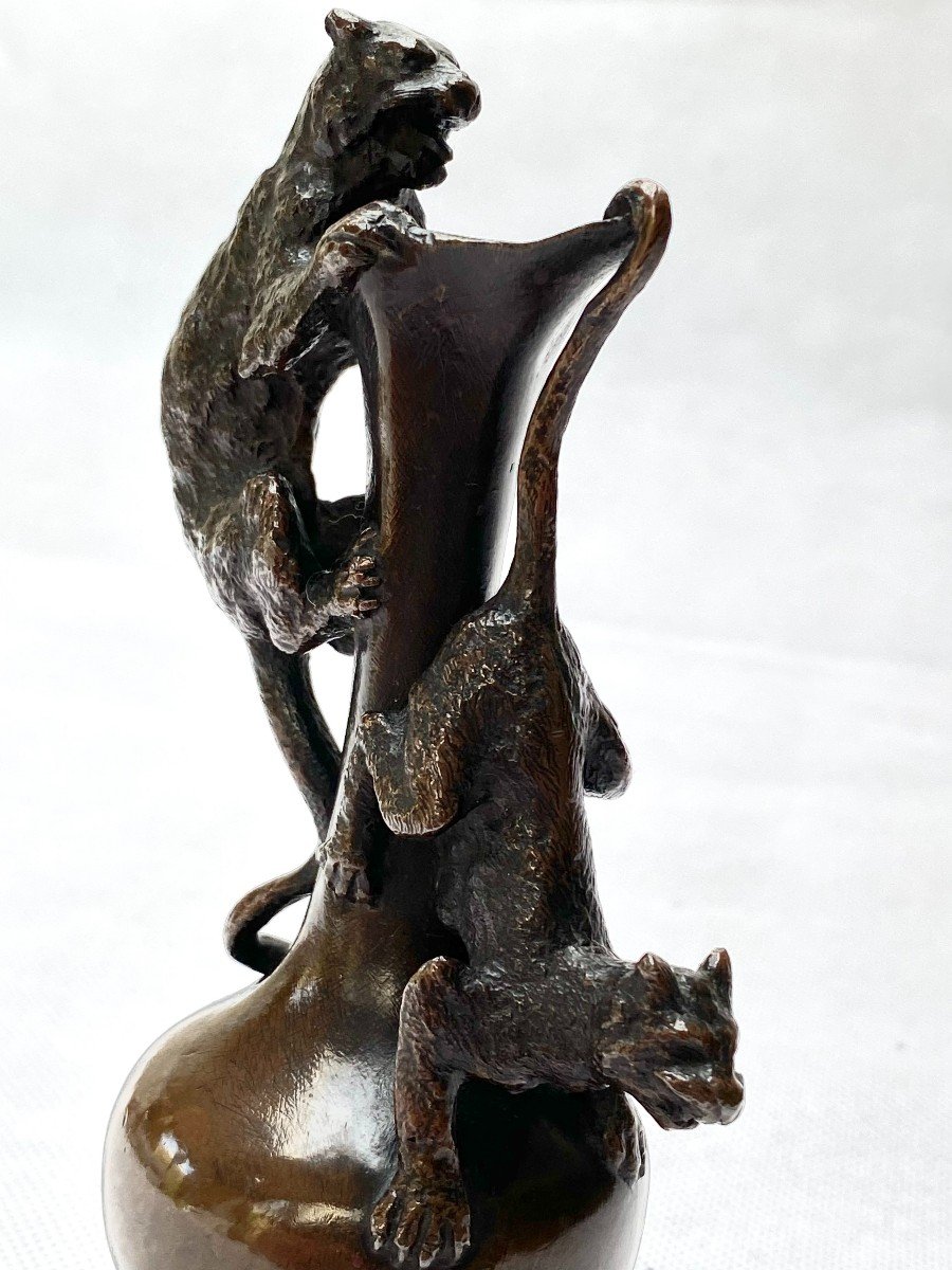 Christophe Fratin, “buire, Anses Panthères” Vase In Patinated Bronze, Circa 1900-photo-3