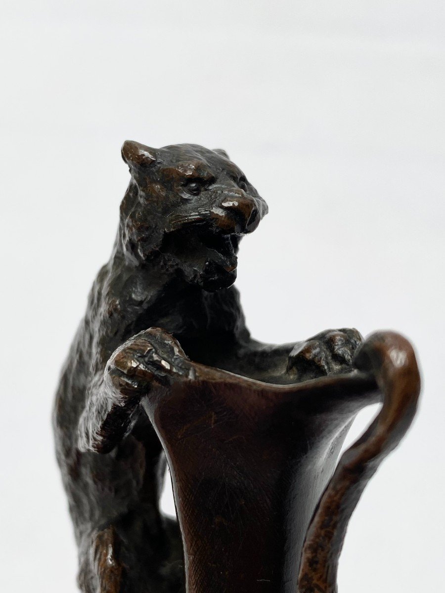 Christophe Fratin, “buire, Anses Panthères” Vase In Patinated Bronze, Circa 1900-photo-5