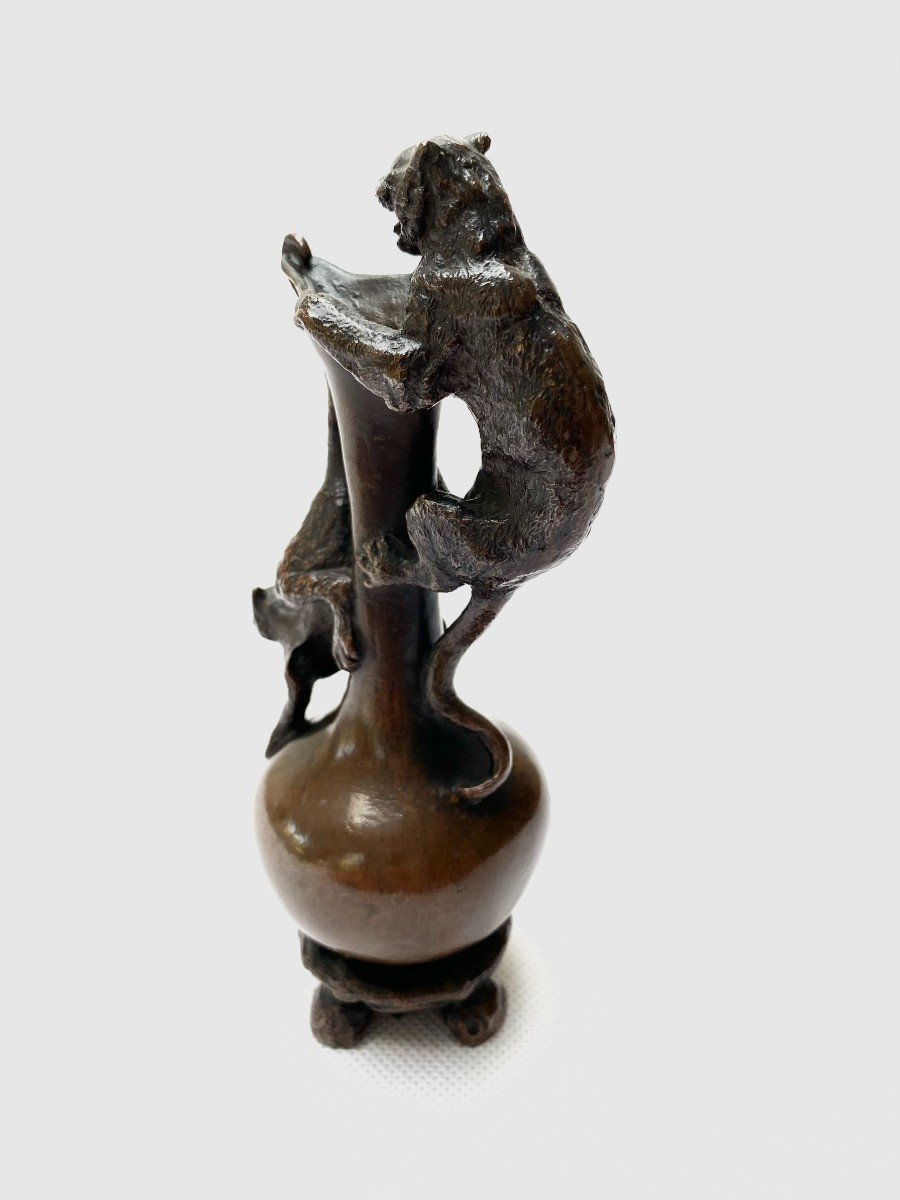 Christophe Fratin, “buire, Anses Panthères” Vase In Patinated Bronze, Circa 1900-photo-6