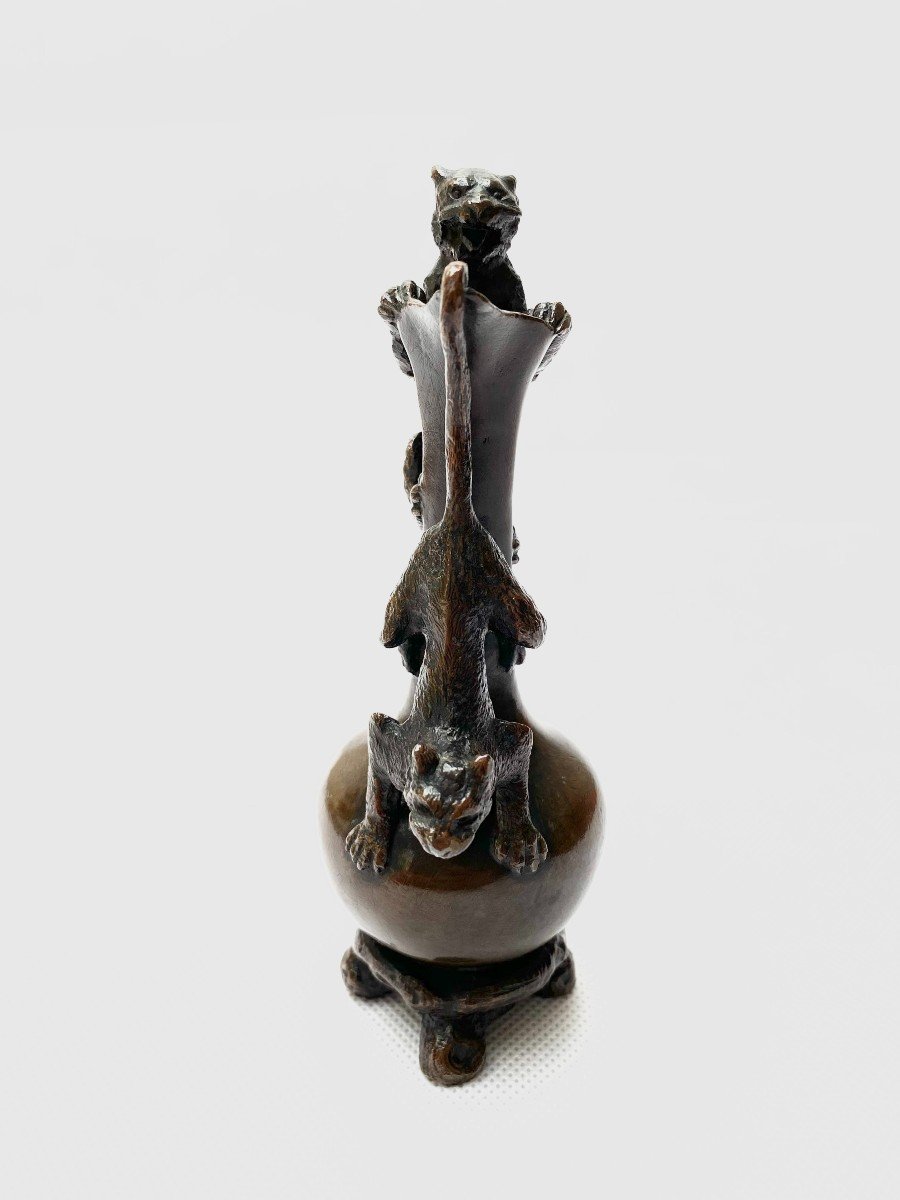 Christophe Fratin, “buire, Anses Panthères” Vase In Patinated Bronze, Circa 1900-photo-8