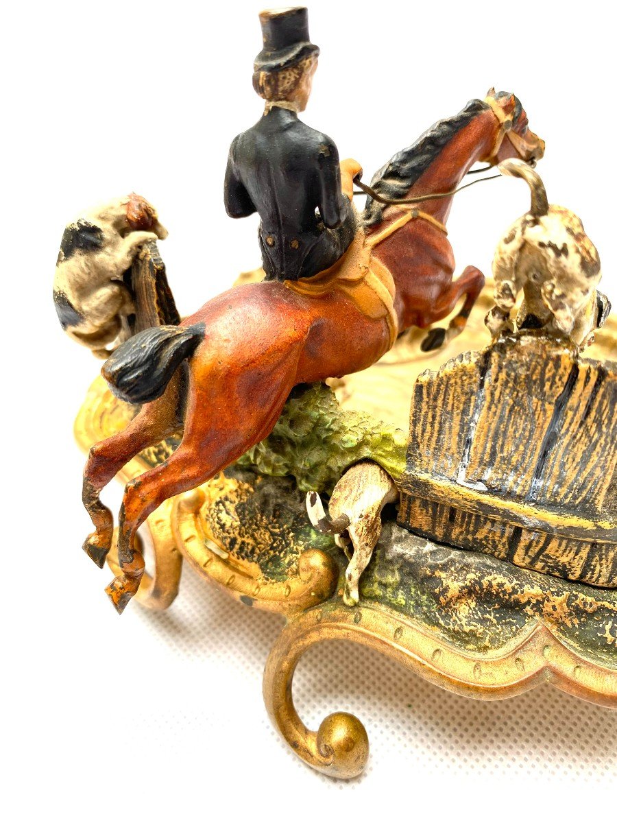 A Rare Late 19th Century Cold Painted Bronze Inkwell And Vide-poche-photo-2