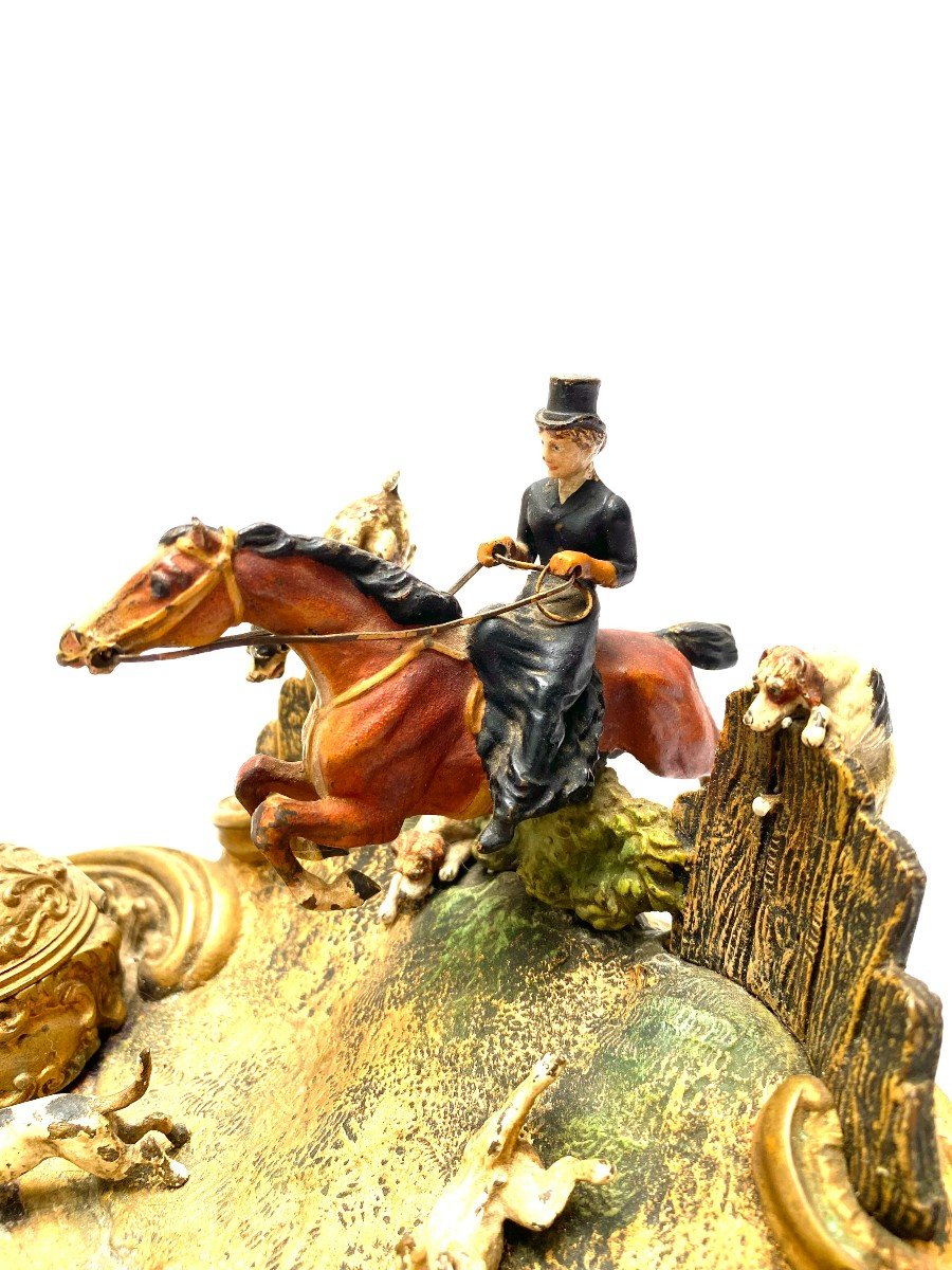 A Rare Late 19th Century Cold Painted Bronze Inkwell And Vide-poche-photo-4