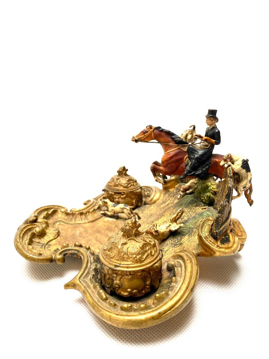 A Rare Late 19th Century Cold Painted Bronze Inkwell And Vide-poche-photo-5