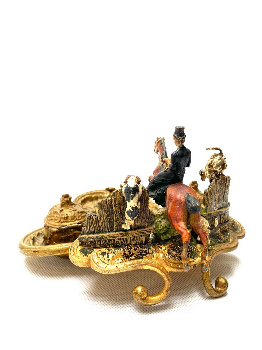 A Rare Late 19th Century Cold Painted Bronze Inkwell And Vide-poche-photo-6