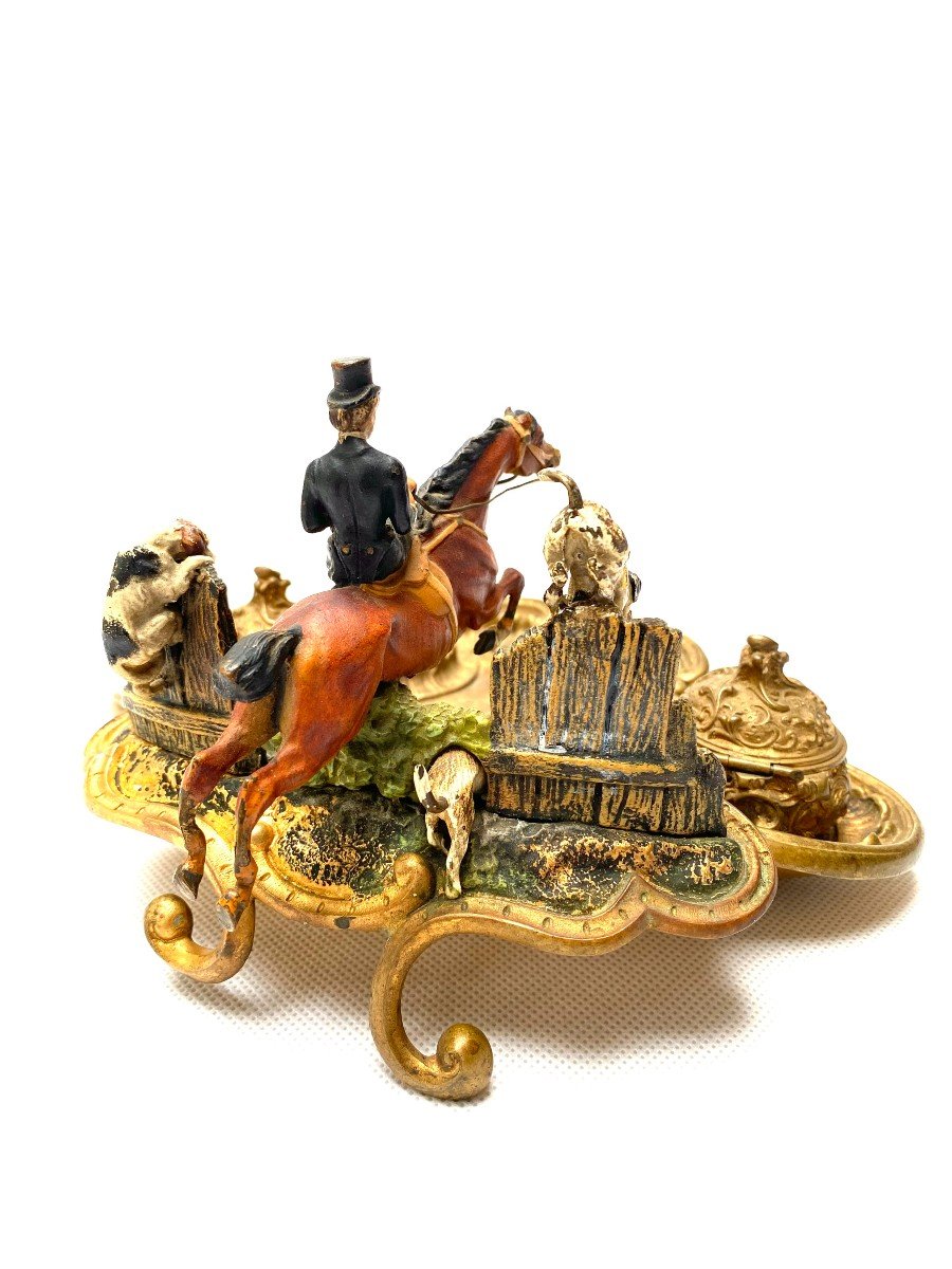 A Rare Late 19th Century Cold Painted Bronze Inkwell And Vide-poche-photo-7