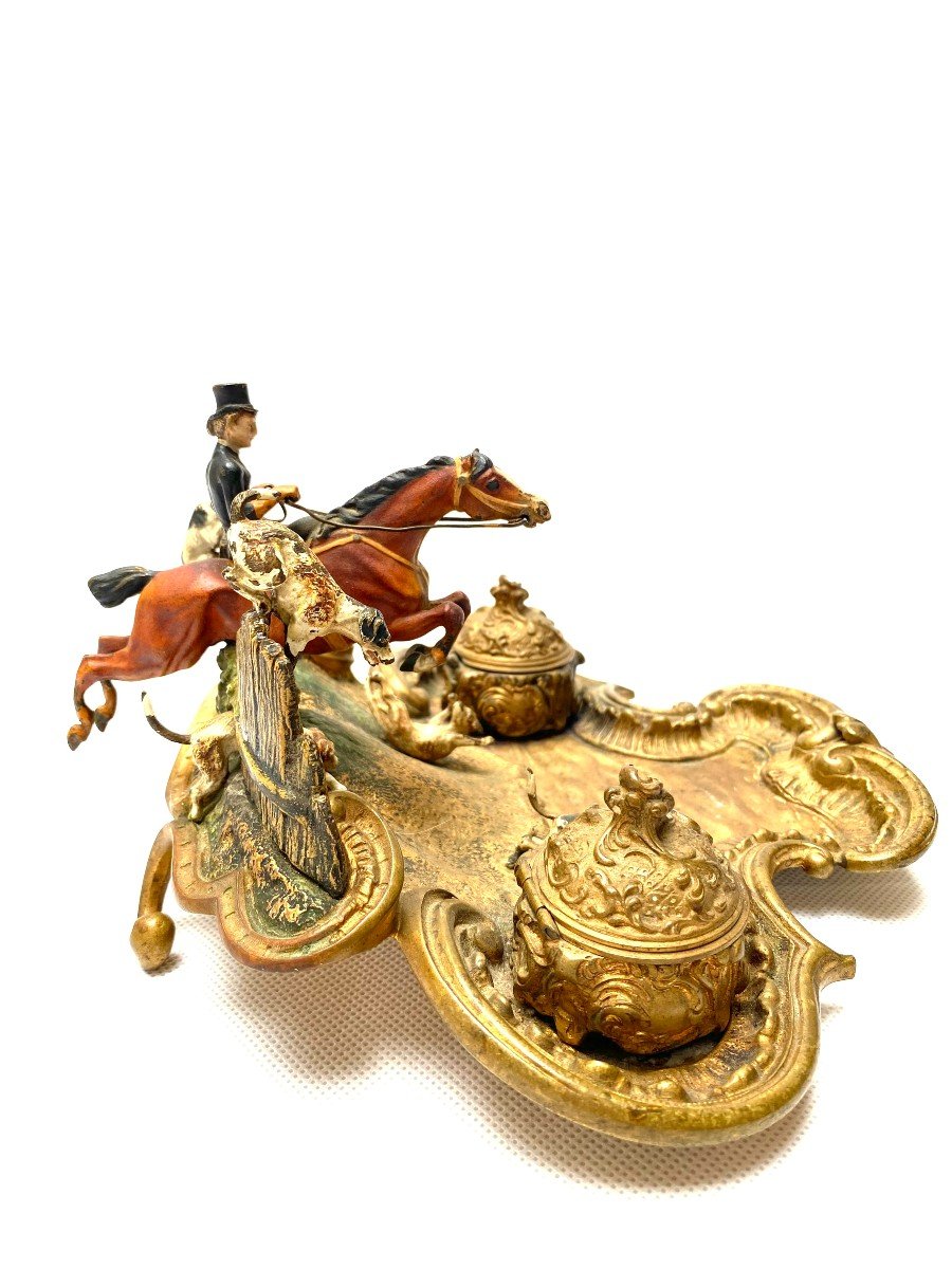 A Rare Late 19th Century Cold Painted Bronze Inkwell And Vide-poche-photo-8