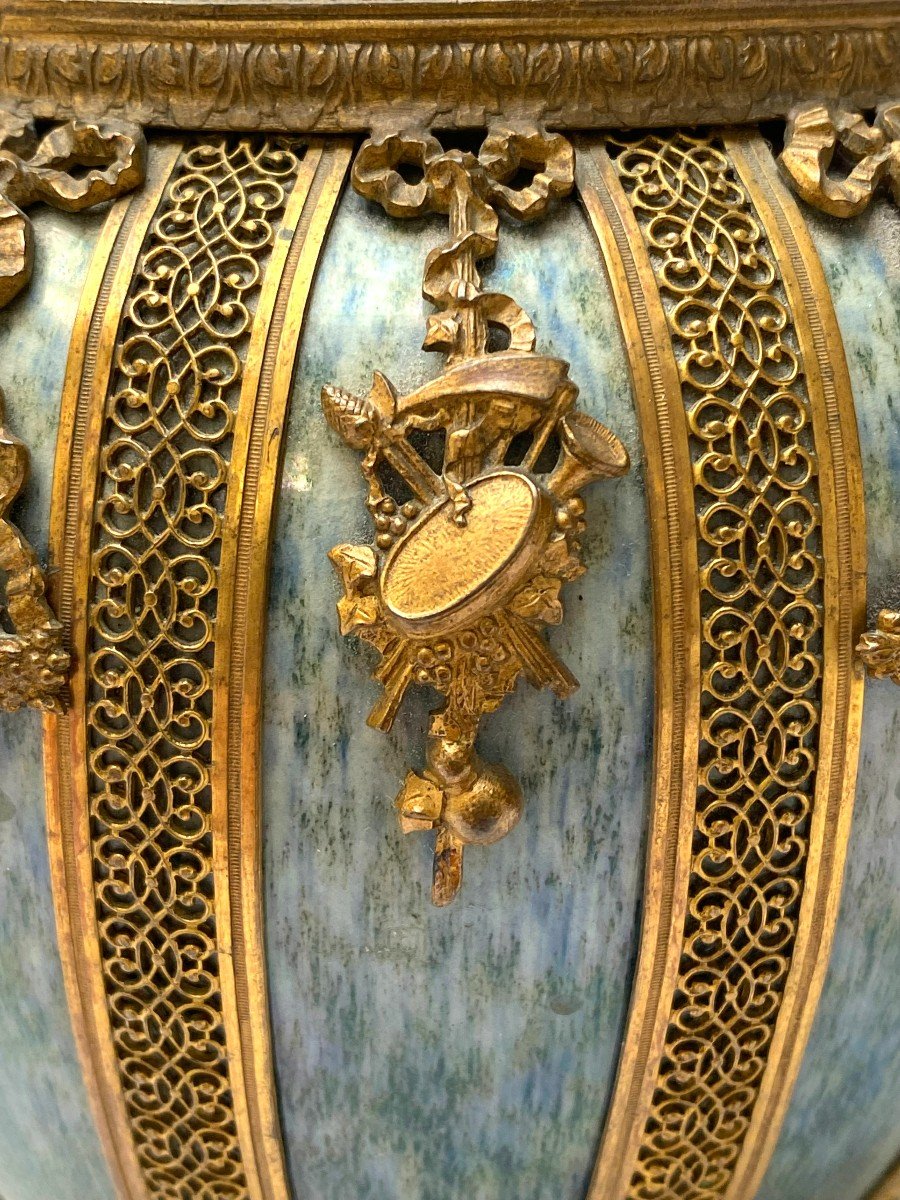 Sèvres, Pair Of 19th Century Gilt Bronze Mounted Earthenware Vases Or Jardinieres-photo-1