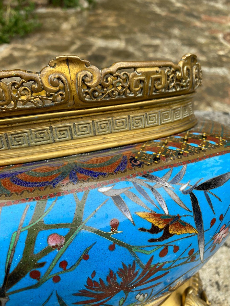 19th Century French Japonisme Gilt Bronze And Enamel Centrepiece, Barbedienne And Thesmar-photo-4