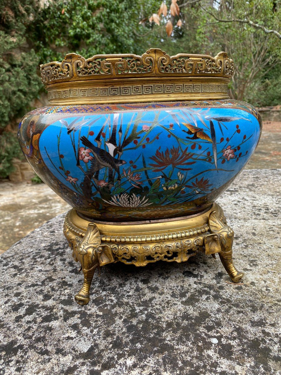 19th Century French Japonisme Gilt Bronze And Enamel Centrepiece, Barbedienne And Thesmar-photo-2