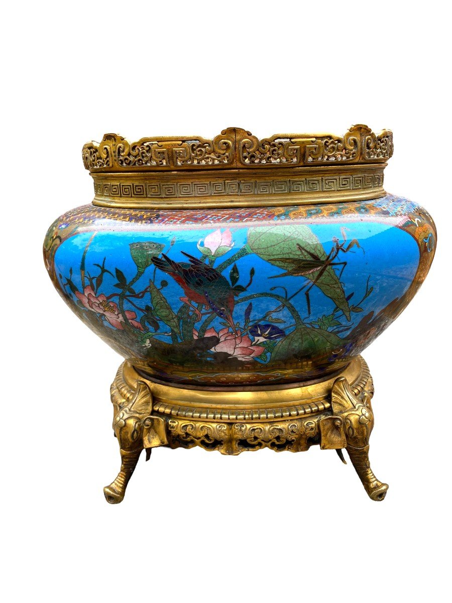 19th Century French Japonisme Gilt Bronze And Enamel Centrepiece, Barbedienne And Thesmar