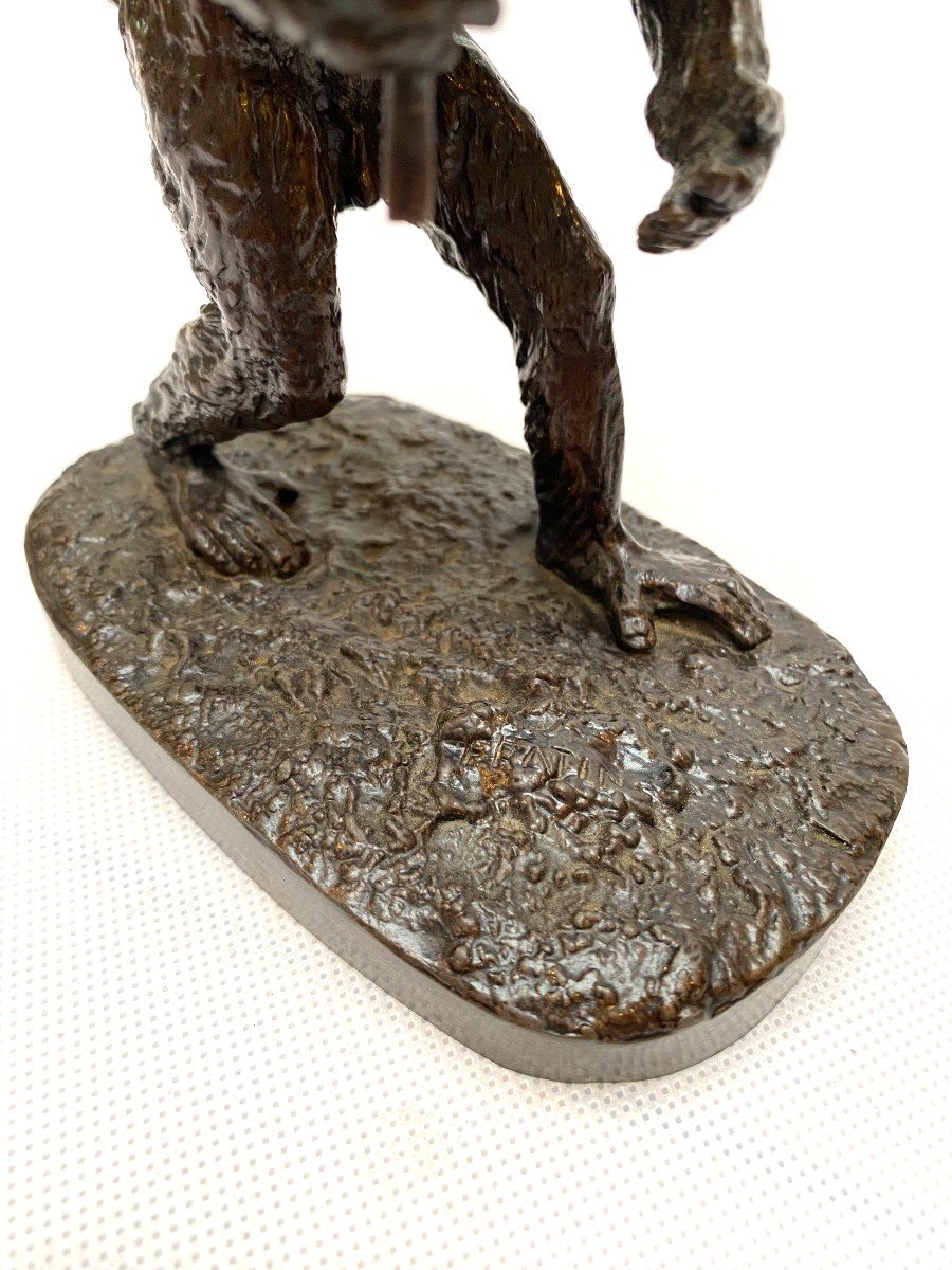 Bronze Monkey With Cane And Matchstick Holder, By Christophe Fratin (1801-1864)-photo-3
