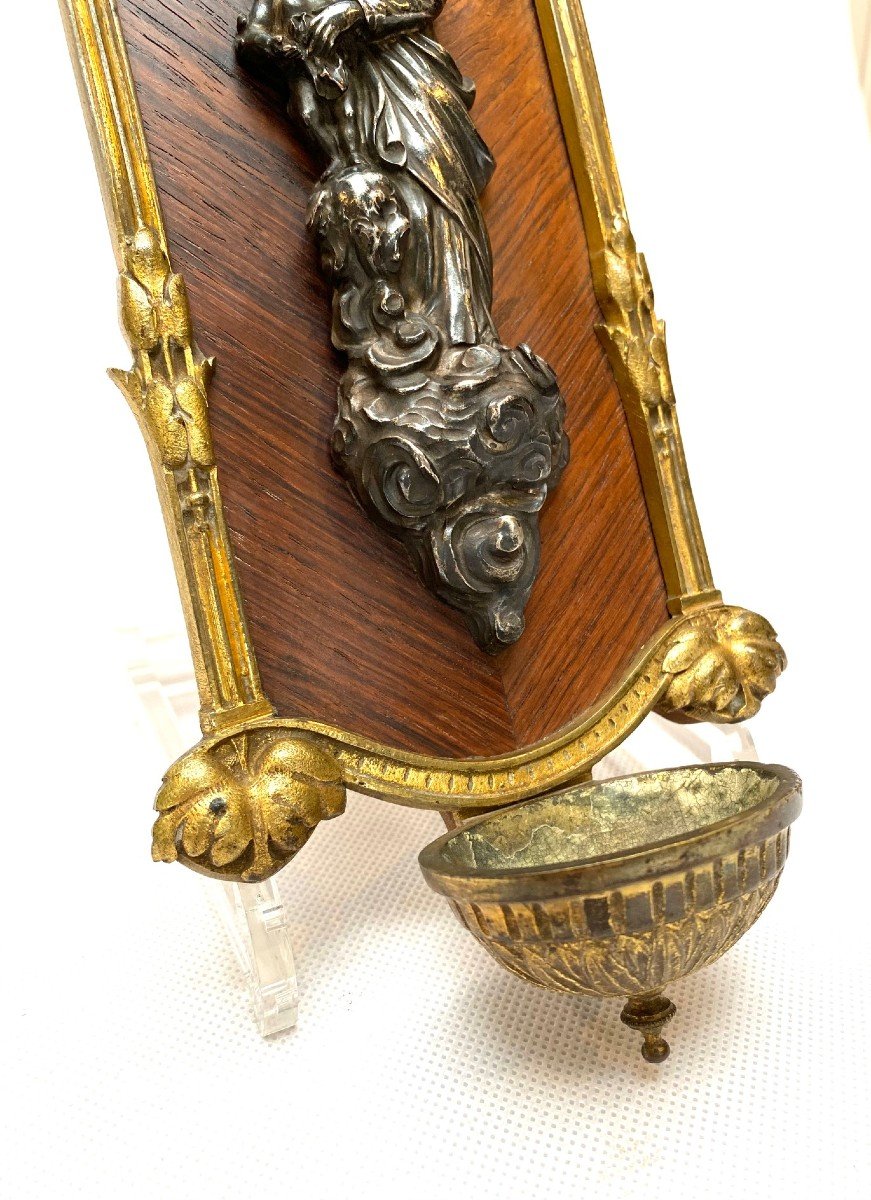 Portable Holy Water Stoup, Silver, Gilt Bronze And Rosewood Representing Our Lady Of Victories-photo-4