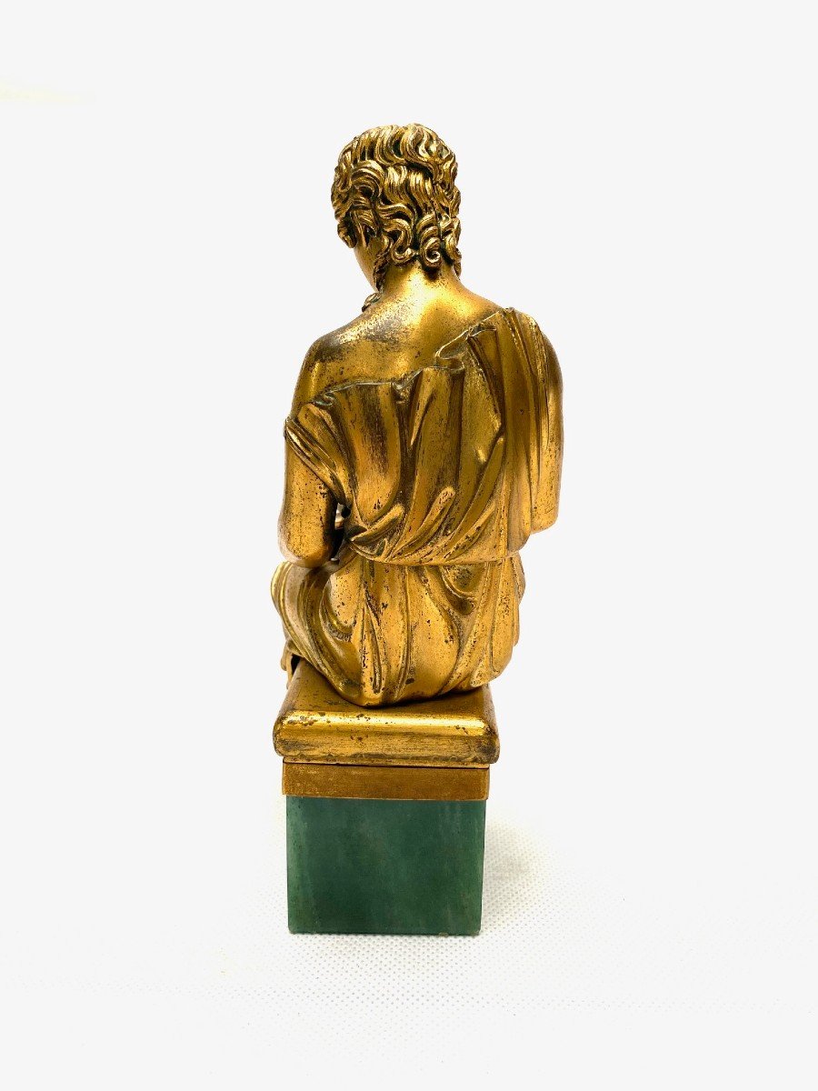 Sculpture 18e  Siècle En Bronze Doré D’une Femme à L’antique Assise Lisant-photo-4