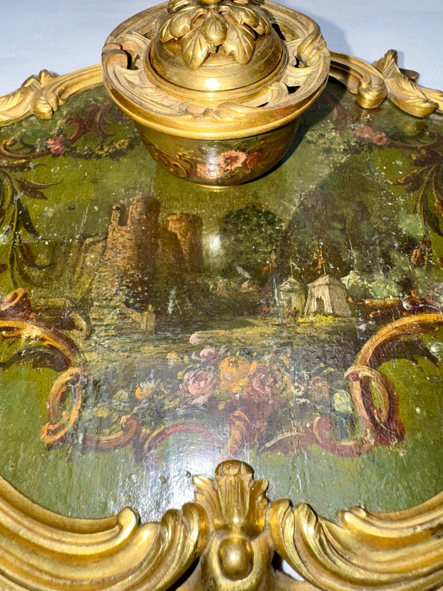 Encrier Louis XV En Bronze Doré Et Laque En Vernis Martin-photo-7