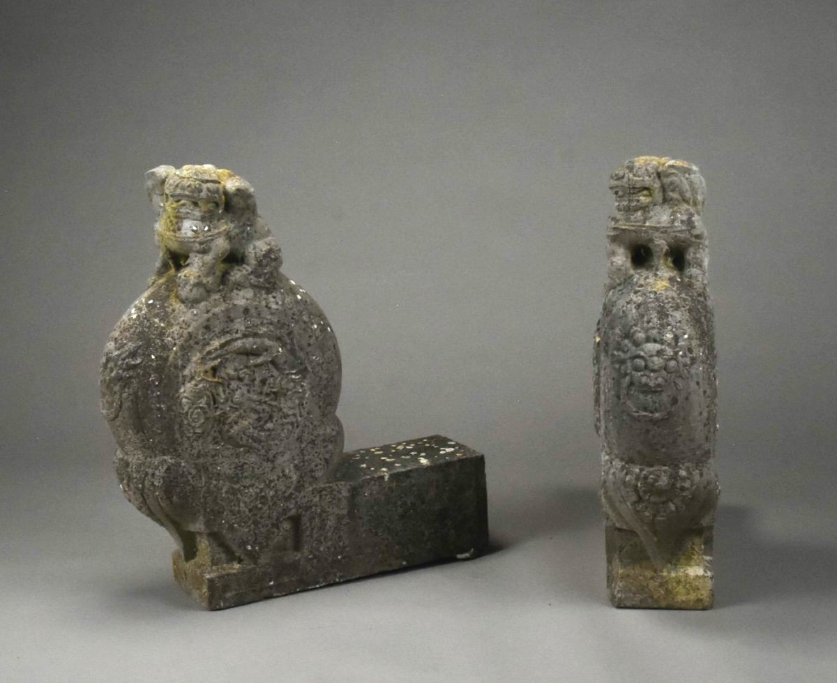 Pair Of Chinese Stone Temple Door Brackets, Qing Dynasty, 17th-18th Century 