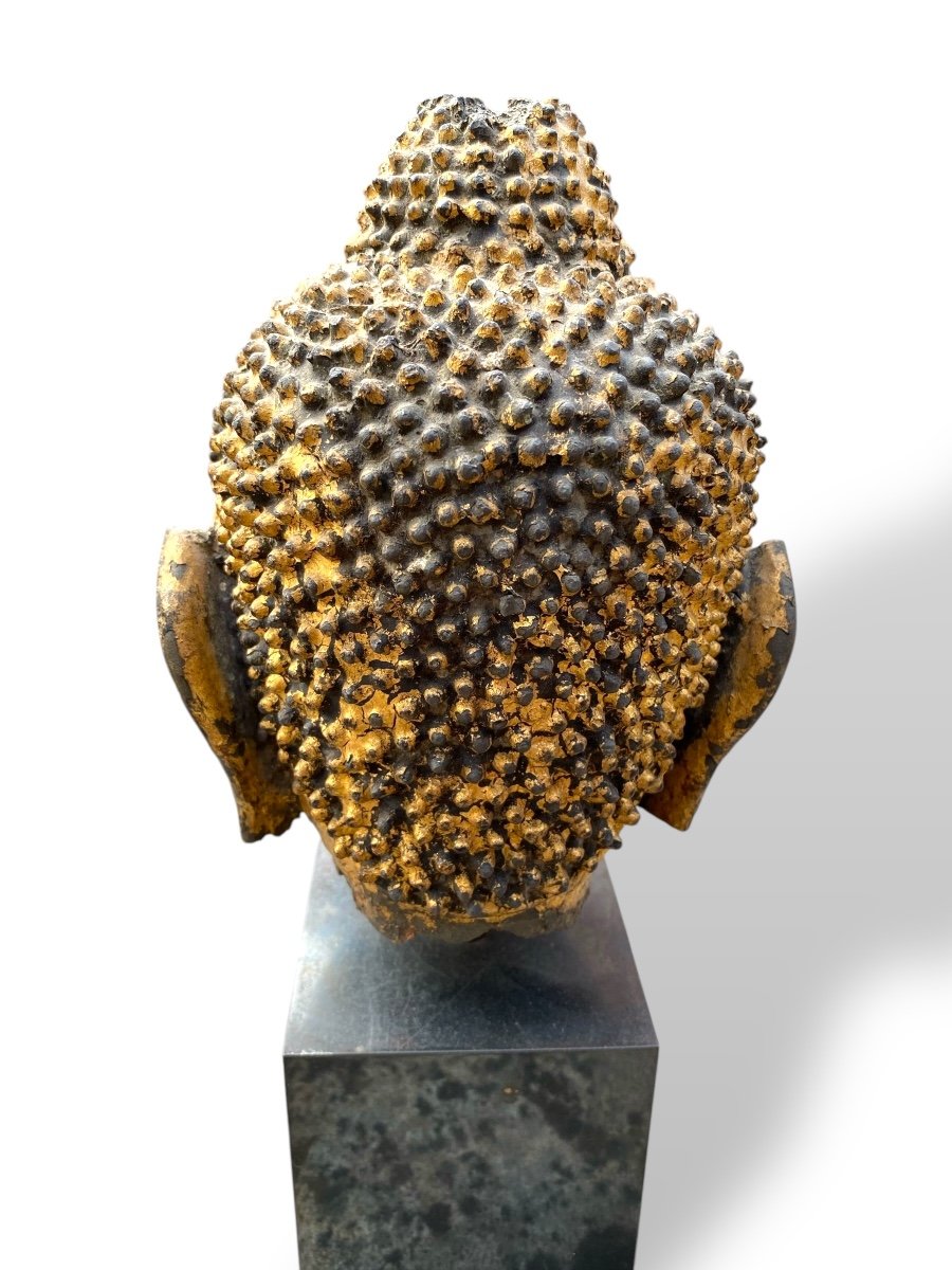 Thailand/laos/siam, 19th Century, Gold Lacquered Bronze Buddha Head-photo-1