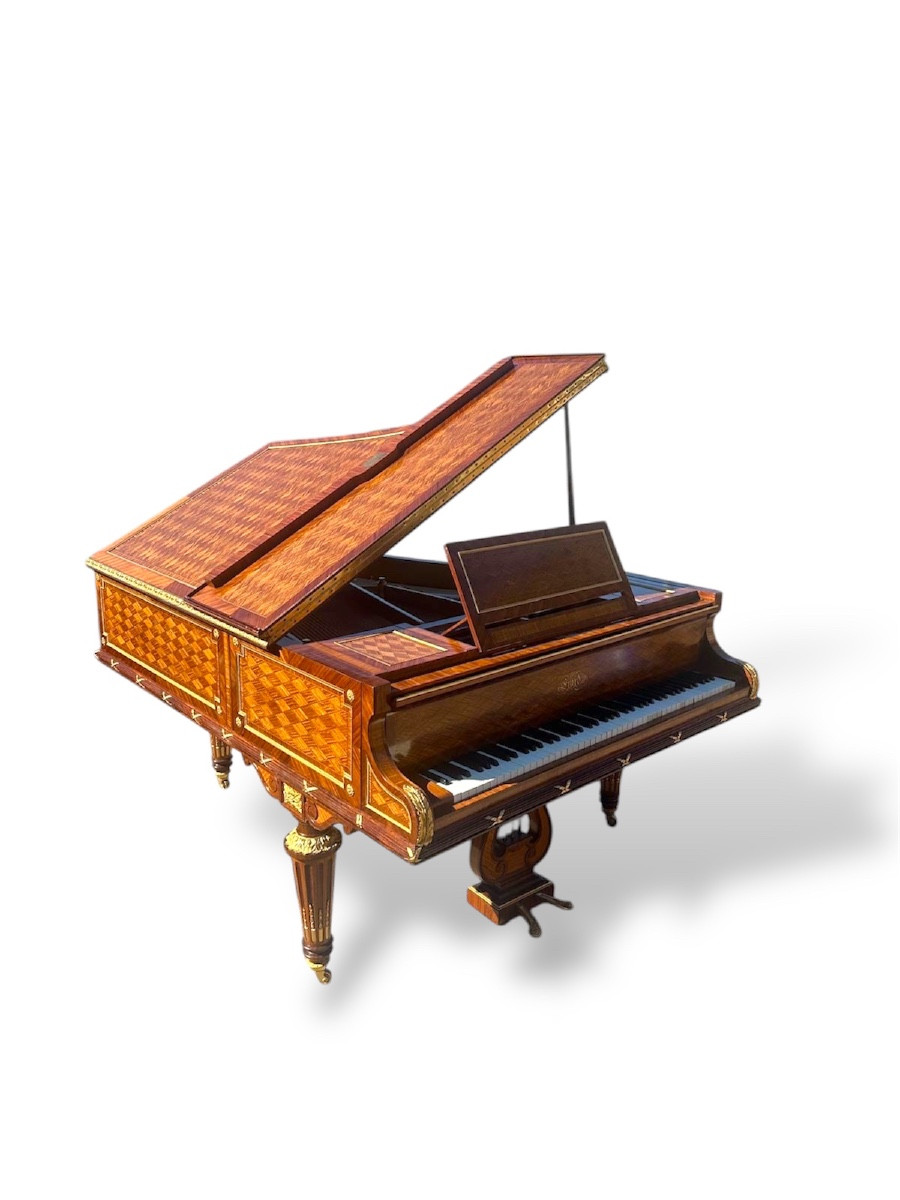 Napoleon III Semi-grand Piano, In Satinwood Parquetry With Gilt Bronze Mounts, By Erard
