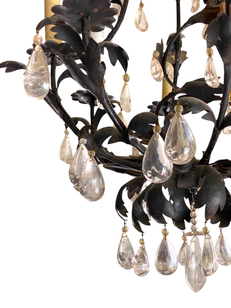 Lustre fin 18e début 19e en métal et cristal de roche à huit lumières -photo-2