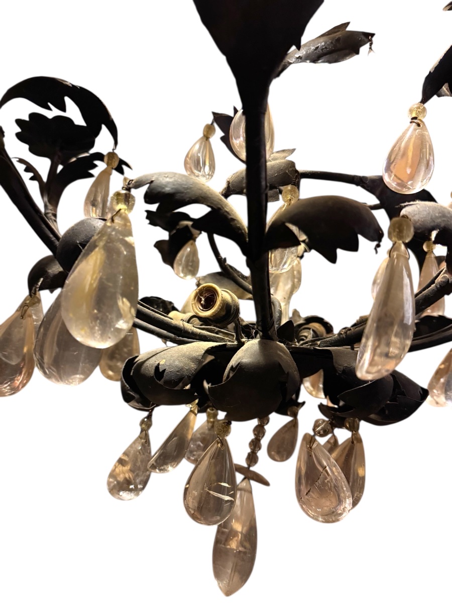Lustre fin 18e début 19e en métal et cristal de roche à huit lumières -photo-2