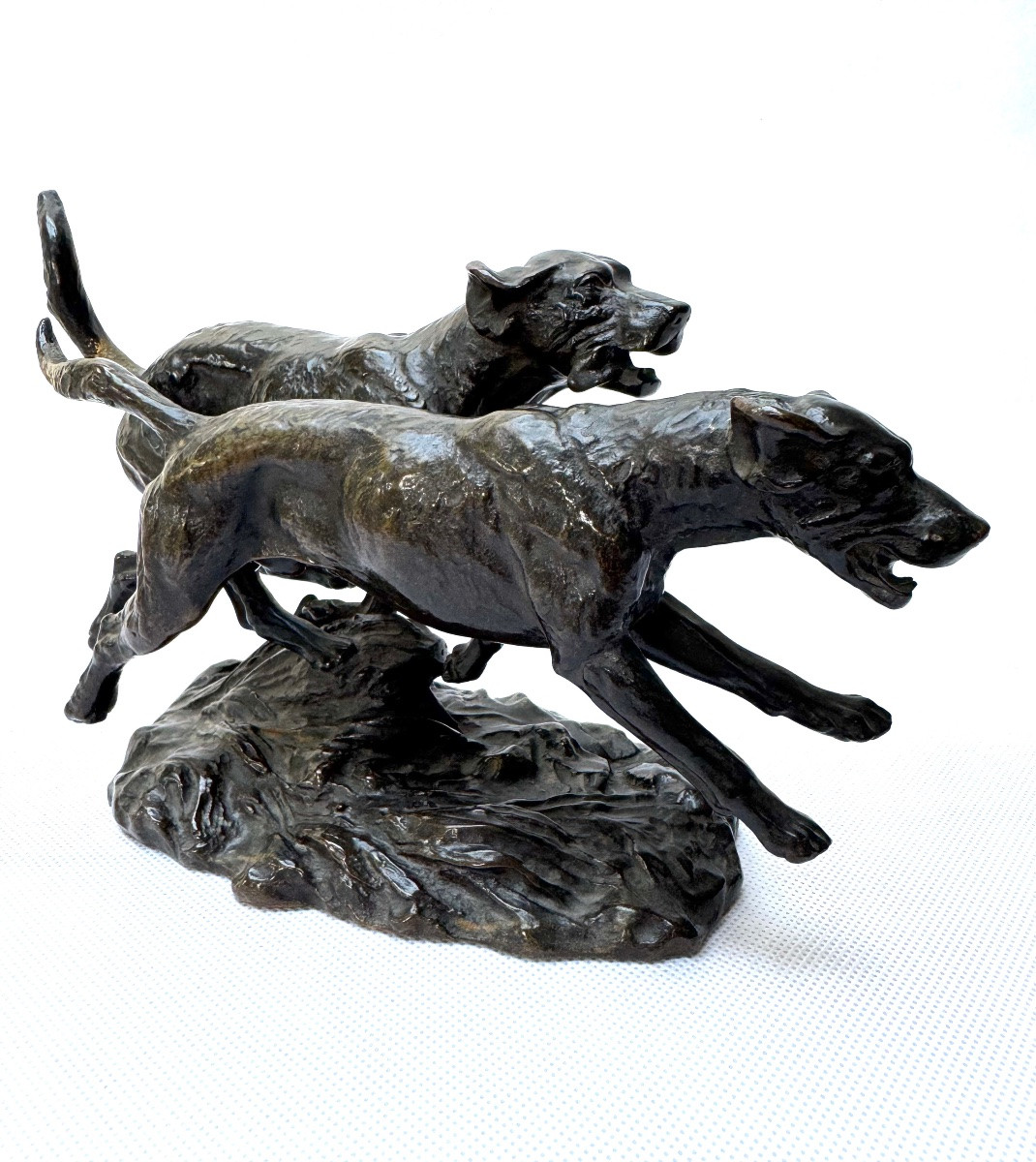 Georges-Louis-Charles Busson (1859-1933) Sculpture en bronze de deux chiens courants-photo-2