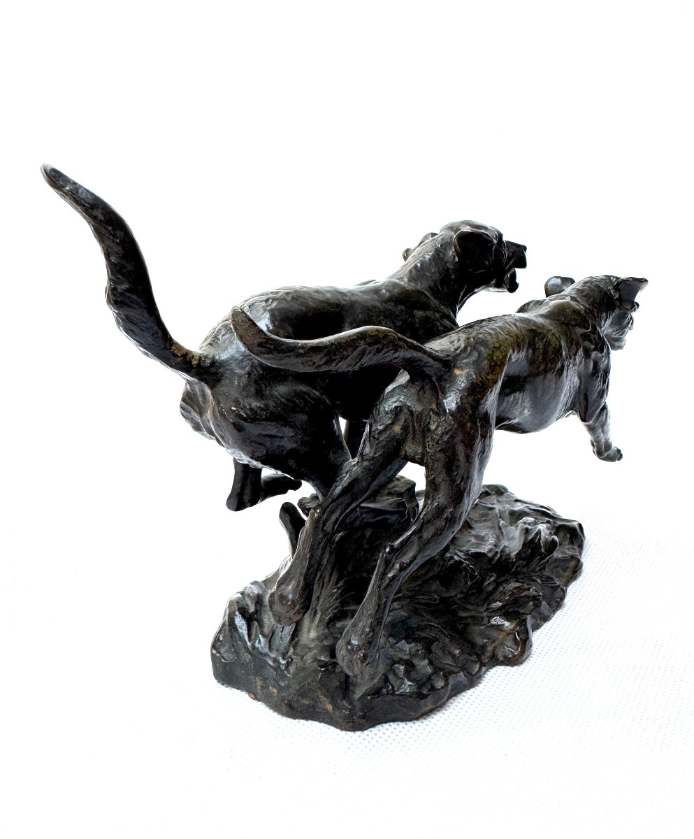 Georges-Louis-Charles Busson (1859-1933) Sculpture en bronze de deux chiens courants-photo-2
