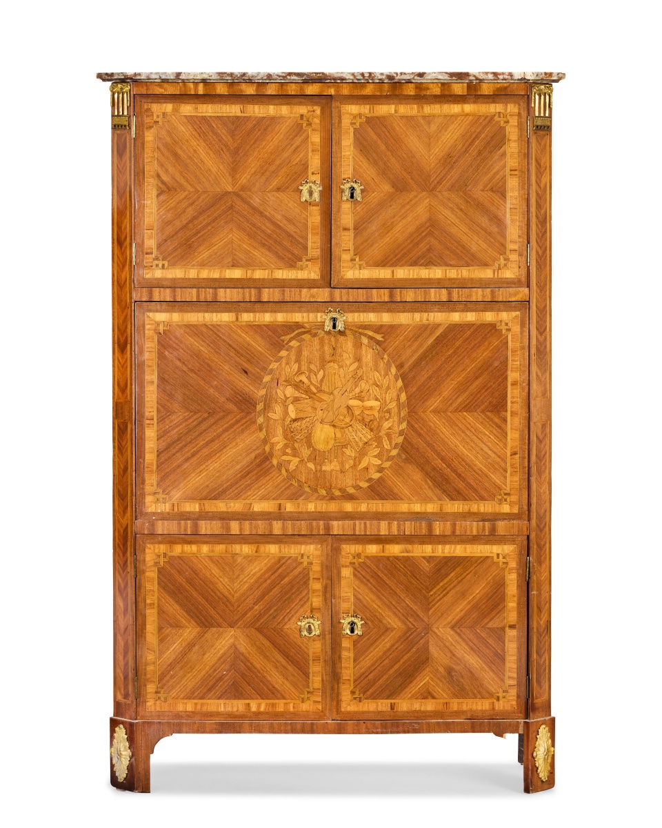 Secrétaire en cabinet Louis XVI en marqueterie et bronze doré -photo-2