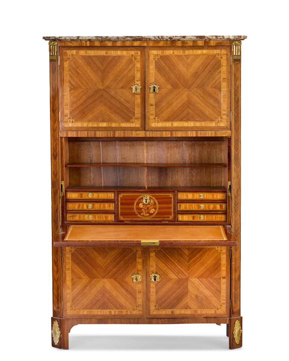 Secrétaire en cabinet Louis XVI en marqueterie et bronze doré -photo-4
