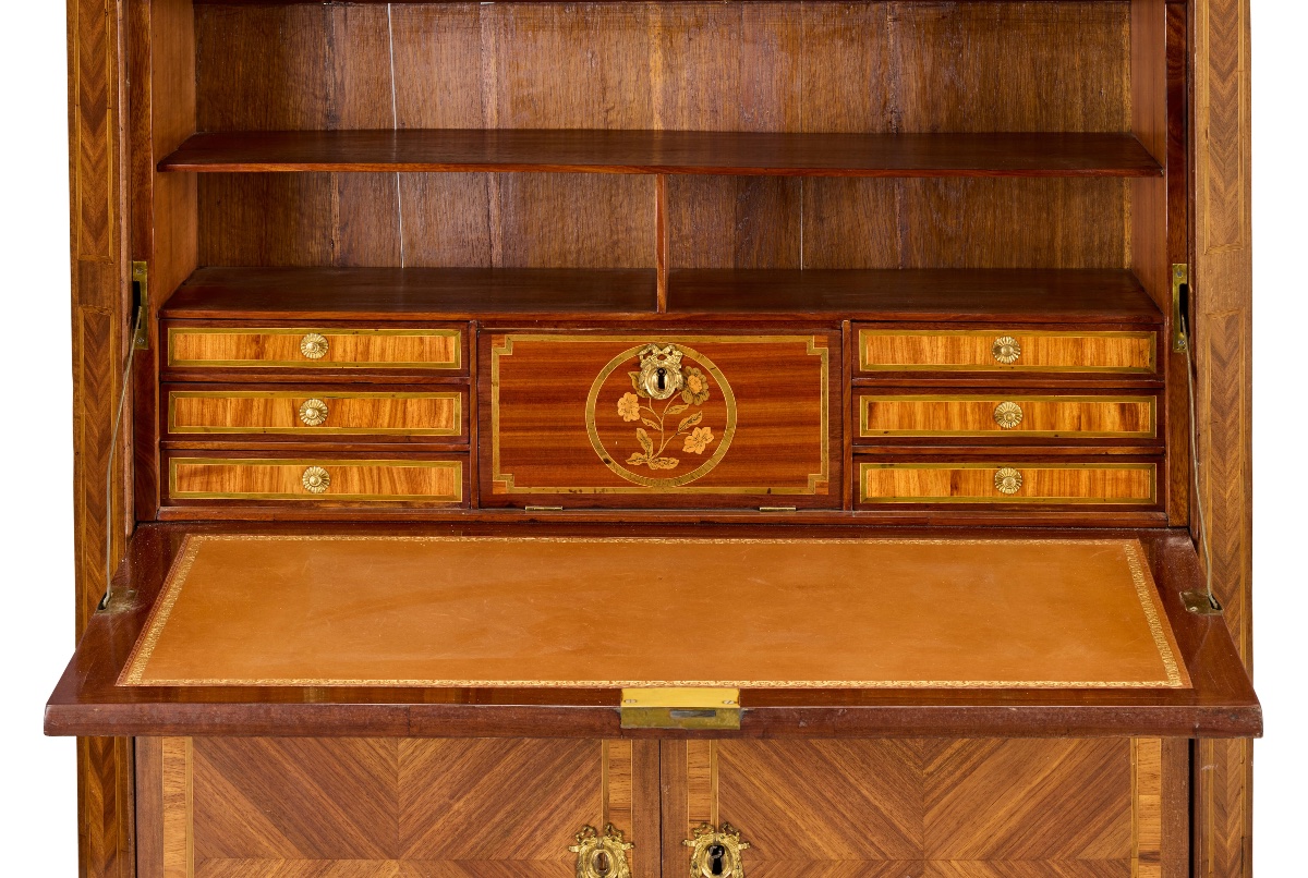 Secrétaire en cabinet Louis XVI en marqueterie et bronze doré -photo-3