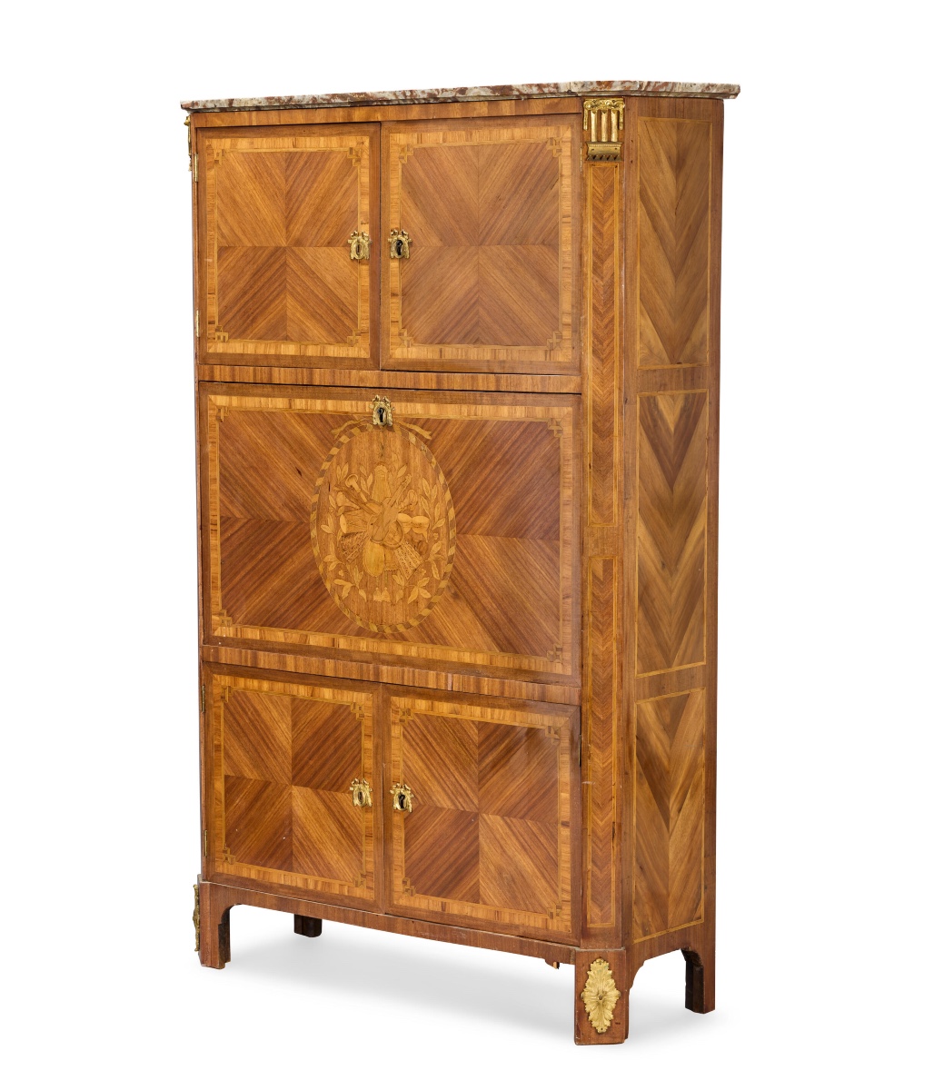 Secrétaire en cabinet Louis XVI en marqueterie et bronze doré 