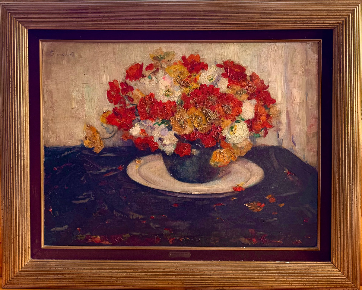 Hubert Glansdorff (1877-1963). Oil On Canvas. Bouquet Of Yellow, Orange And White Anemones