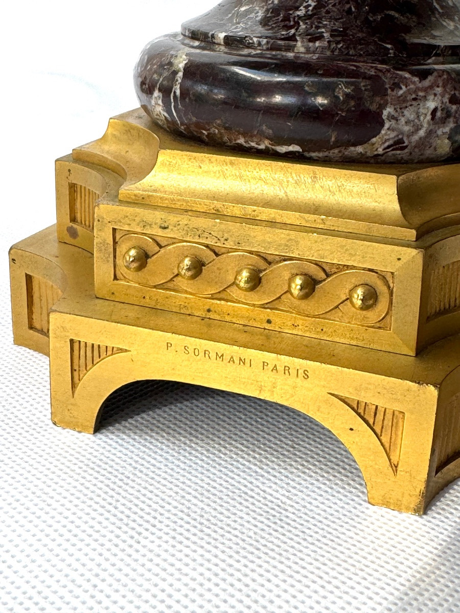 Paul Sormani, Grand vase 19eme en marbre et bronze doré aux dragons-photo-7