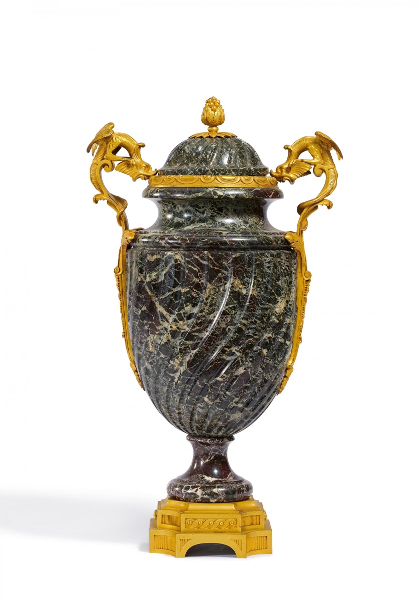 Paul Sormani, Grand vase 19eme en marbre et bronze doré aux dragons