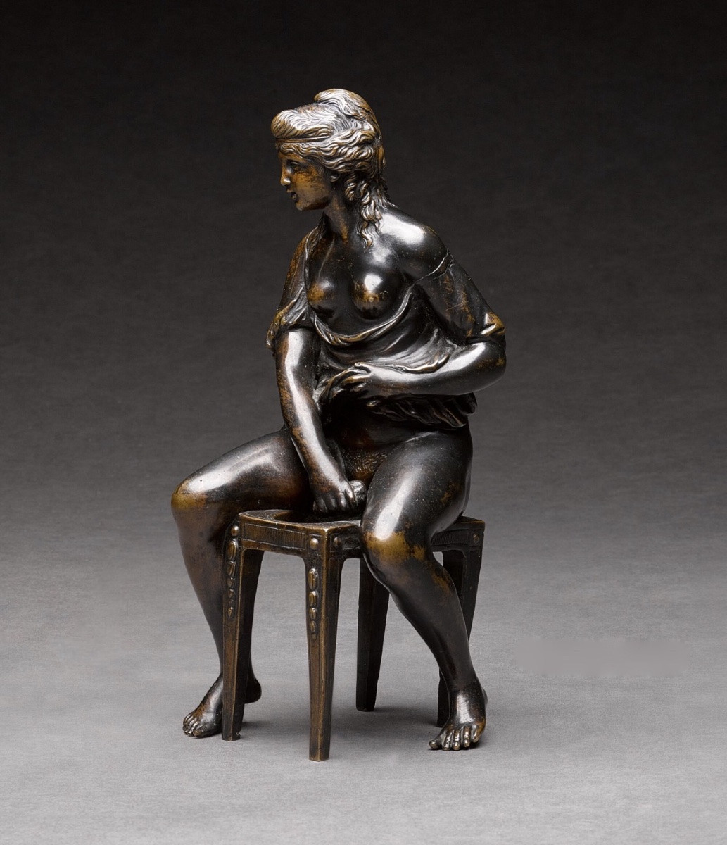 After Clodion, Early 19th Century Bronze, “femme A Sa Toilette” (bathing Woman)-photo-3