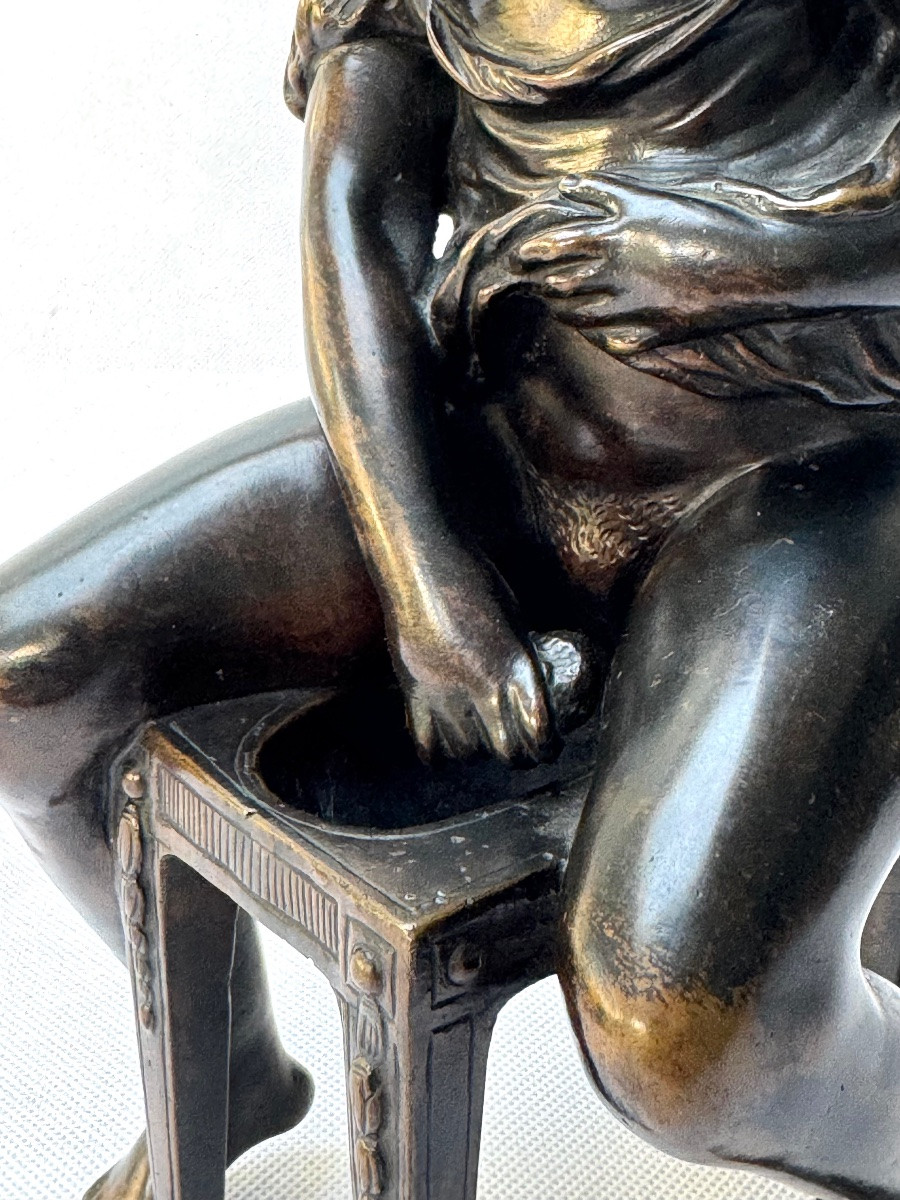 After Clodion, Early 19th Century Bronze, “femme A Sa Toilette” (bathing Woman)-photo-4