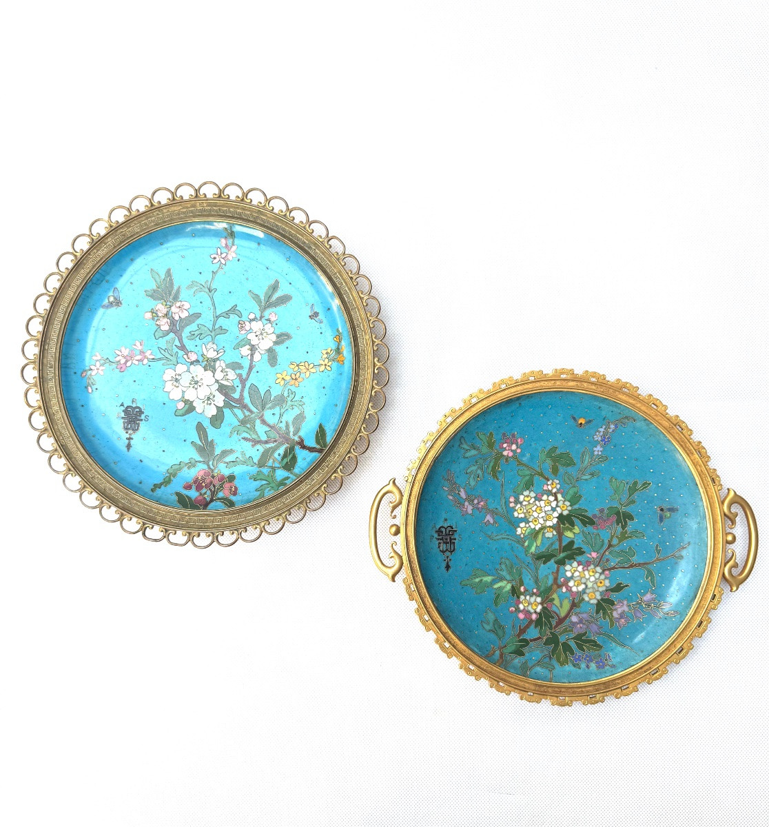 Andre-fernand Thesmar And Barbedienne, Two Gilt Bronze And Cloisonné Enamel Dishes, Circa 1880-photo-3