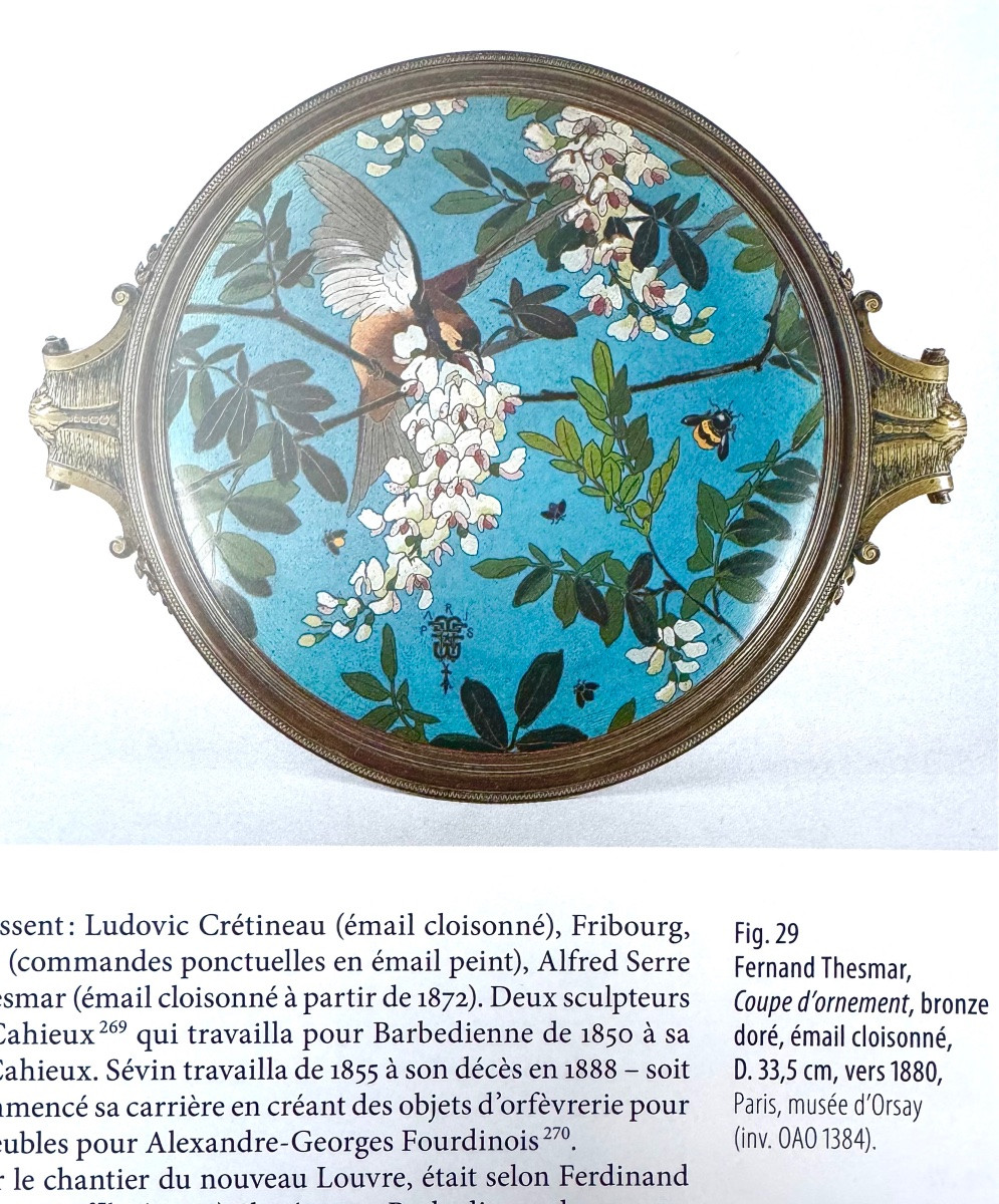 Andre-fernand Thesmar And Barbedienne, Two Gilt Bronze And Cloisonné Enamel Dishes, Circa 1880-photo-3