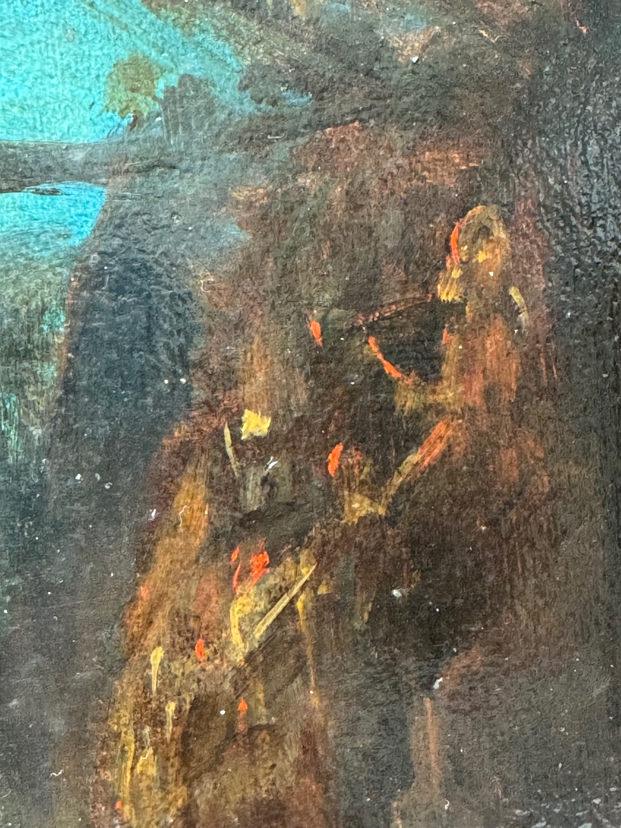 Oil On Cardboard Attributed To Eugenio Lucas Velázquez (1817–1870), “witchcraft In The Cave”-photo-1