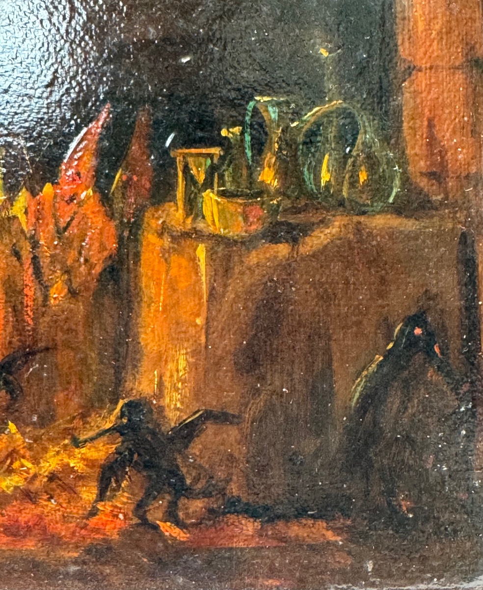 Oil On Cardboard Attributed To Eugenio Lucas Velázquez (1817–1870), “witchcraft In The Cave”-photo-7