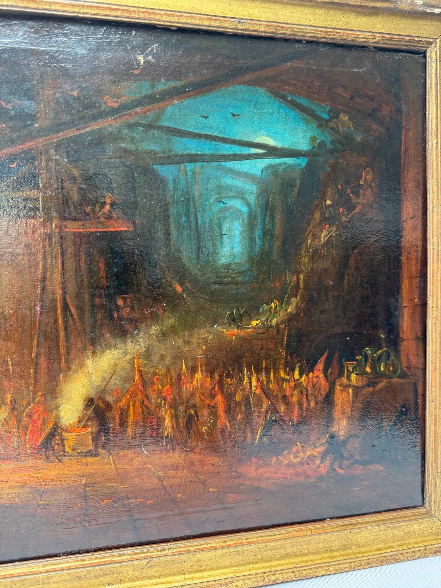 Oil On Cardboard Attributed To Eugenio Lucas Velázquez (1817–1870), “witchcraft In The Cave”-photo-8
