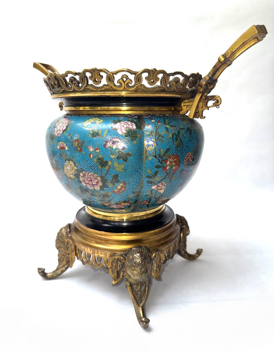 Jardinière 19eme siècle en Émail Cloisonné et Bronze Doré -photo-2