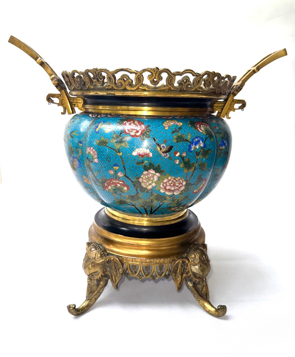 Jardinière 19eme siècle en Émail Cloisonné et Bronze Doré -photo-3