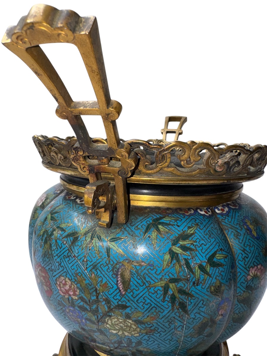 Jardinière 19eme siècle en Émail Cloisonné et Bronze Doré -photo-1