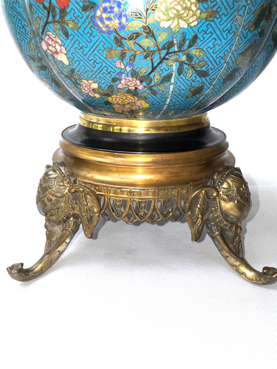 Jardinière 19eme siècle en Émail Cloisonné et Bronze Doré -photo-2