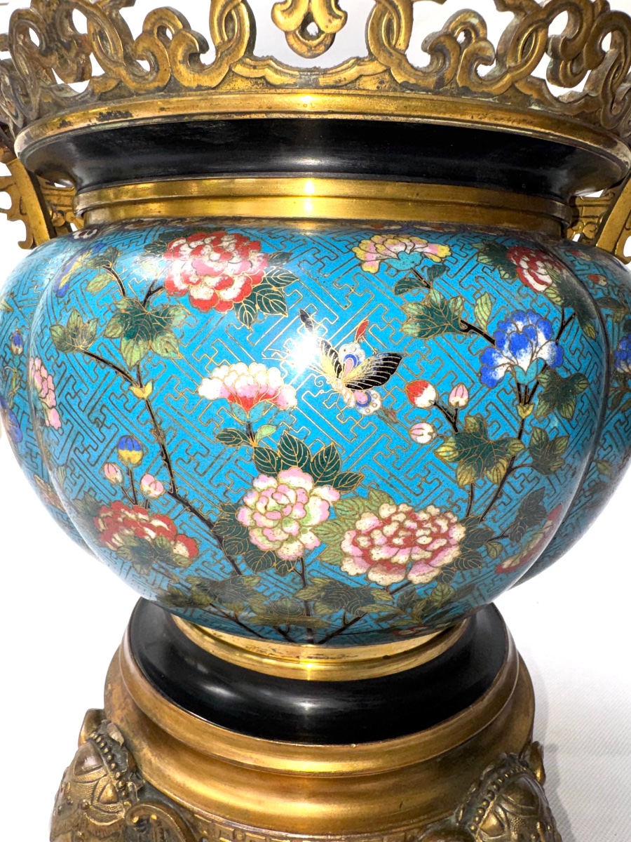 Jardinière 19eme siècle en Émail Cloisonné et Bronze Doré -photo-3