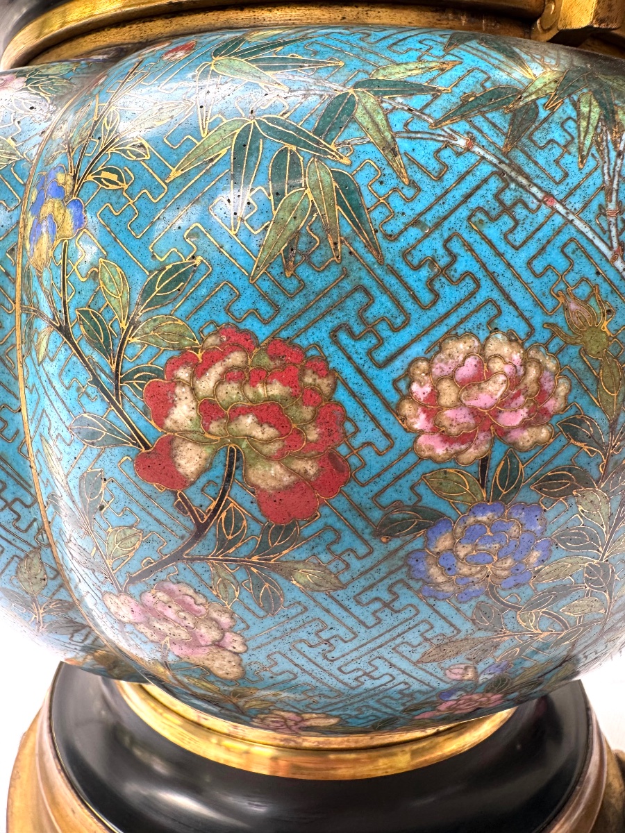 Jardinière 19eme siècle en Émail Cloisonné et Bronze Doré -photo-5