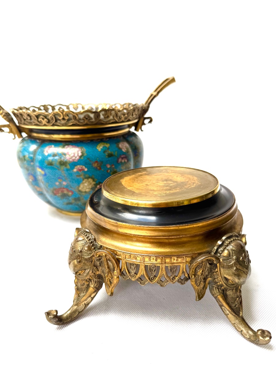 Jardinière 19eme siècle en Émail Cloisonné et Bronze Doré -photo-6